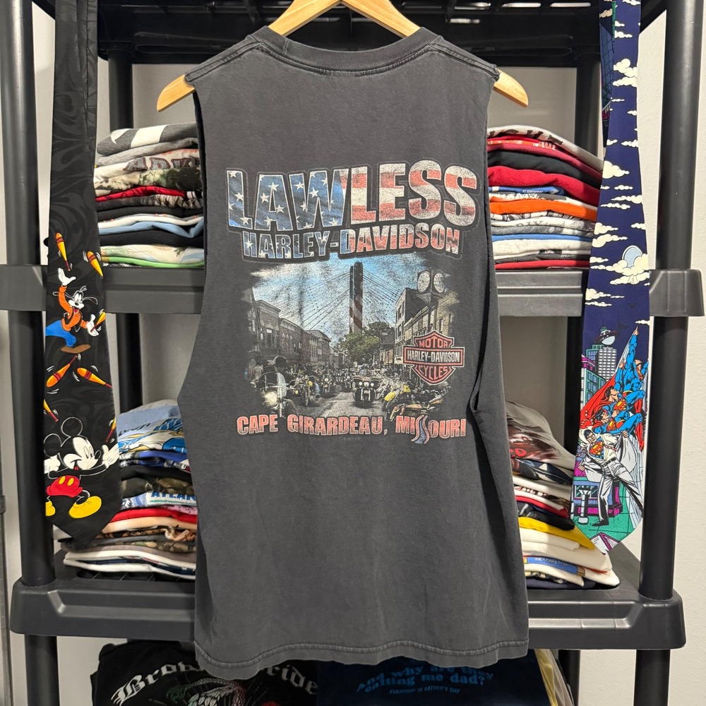 2010s Black Harley-Davidson Freedom Rally Lawless Tank-top Tee L